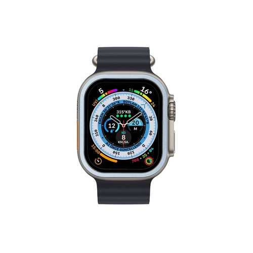 Newface Apple Watch Ultra 49mm Alminyum Kasa Cam Ekran Koruyucu - Mavi