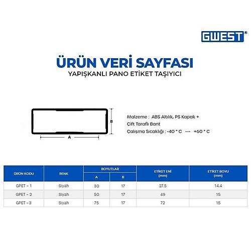 Gwest GPET-3 17x75mm Pano Etiket Tayc25Adet