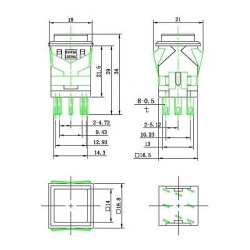 KD2-23 19mm Iksz Anahtarl Push Buton - Yeil