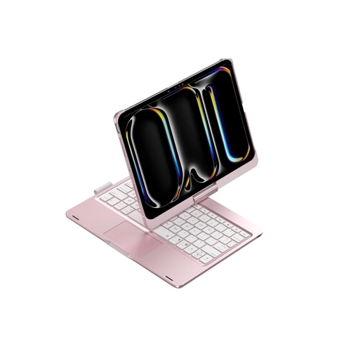 Newface iPad Pro 11 (2024) F11 ATS Klf Magic Dnen Klavyeli Tablet Klf - Pembe
