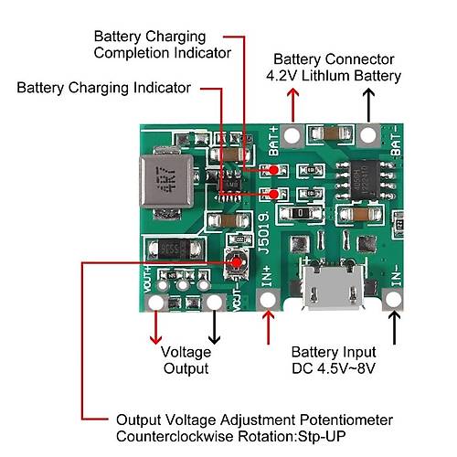 TP4056 Pil arj ve Voltaj Ykseltici 3.7V 4.2V Micro Usb