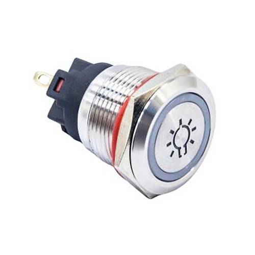 19FXHX 19mm Dz Anahtarl Ikl Led aretli Metal Buton - Beyaz