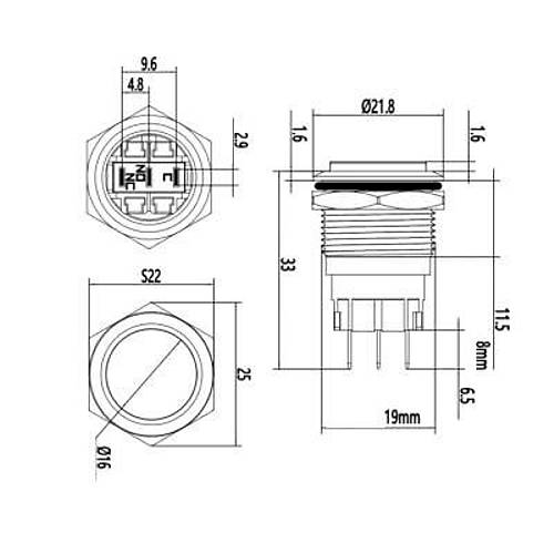 19A-G1 19mm kk Yayl Metal Buton