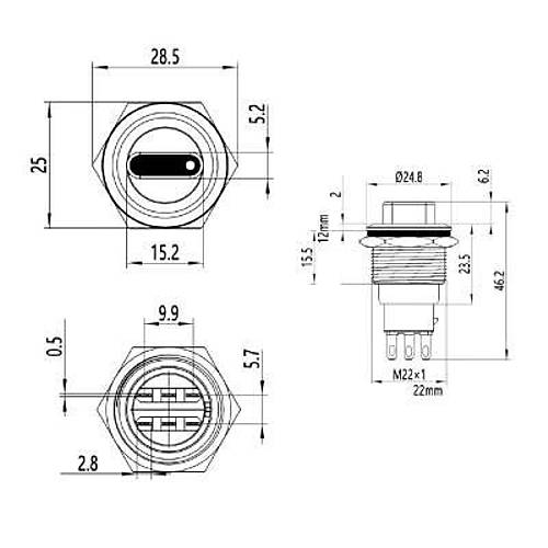 22X-P1 22mm Anahtarl Mandal Buton 1NO+1NC
