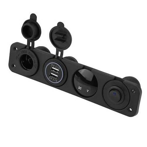 ON-OFF Mavi Nokta Anahtarlı 2x5V USB Çakmaklık ve Voltaj Göstergeli Marine Panel