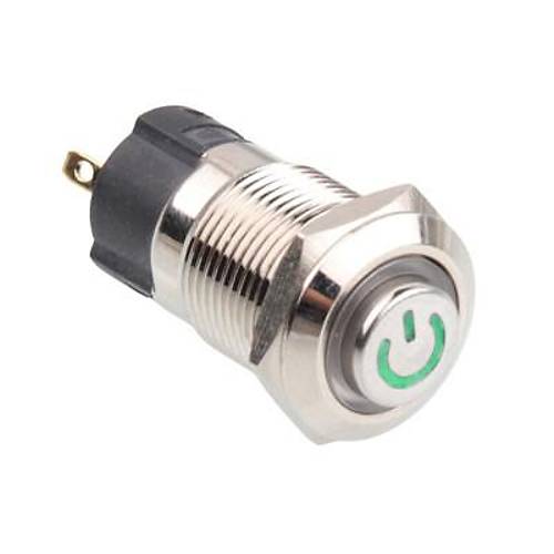 12A-G1-C 12mm kk Yayl Ikl Power Metal Buton - Yeil