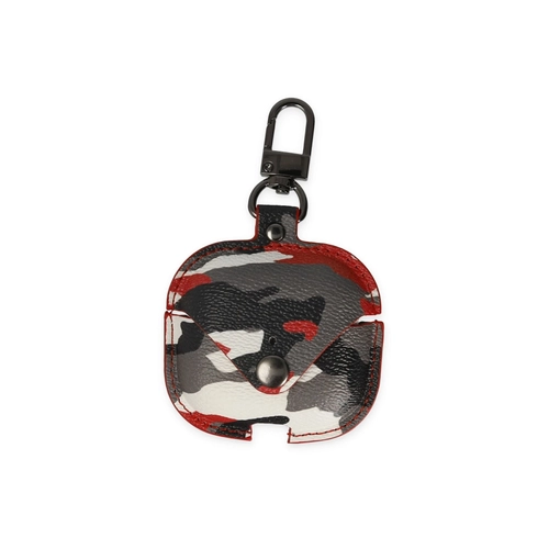 Newface Airpods 3 (3.nesil) anta Kamuflaj Deri Klf - Krmz