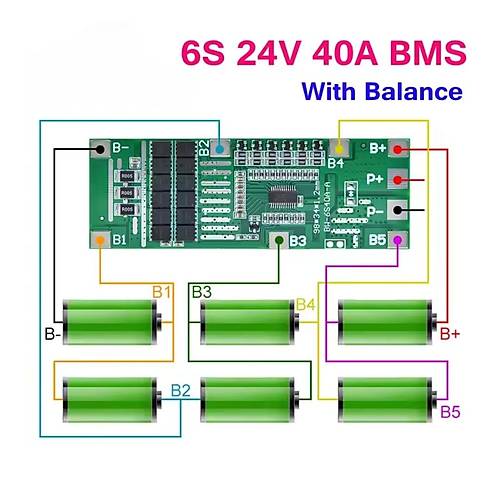 6S 40A BMS 24V 18650 Lityum Pil arj Koruma Devresi Balansl