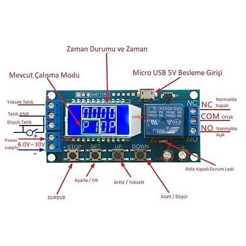 XY-LJ02 Zaman Geciktirme Rle Modl 6-30V Dijital Ekran