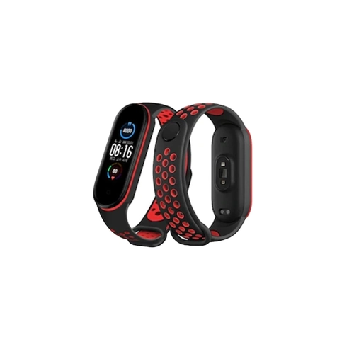 Newface Xiaomi Mi Band 6 Spor Delikli Kordon - Siyah-Krmz