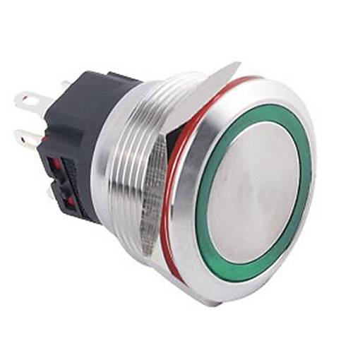 25B-P1Z-E 25mm Dz Anahtarl Ikl Metal Buton - Yeil