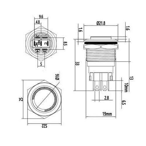 19A-G1Z-E 19mm kk Anahtarl Ikl Metal Buton - Beyaz
