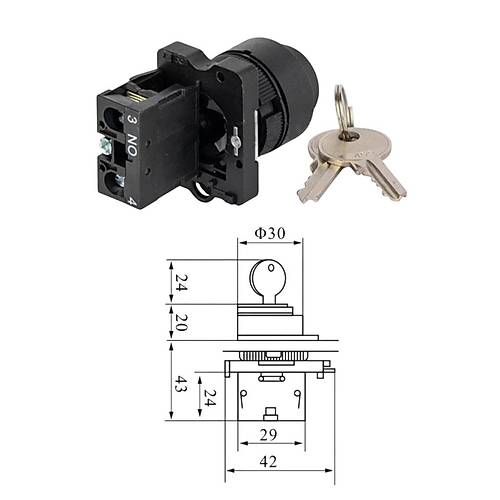 LAY5-EG21 22mm Anahtarl Switch Kalc 0-1 (1NO)