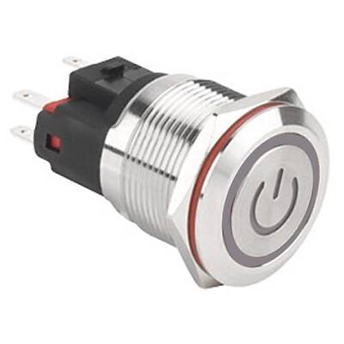 22E-P1Z-EC 22mm Dz Anahtarl Ikl Power Metal Buton - Beyaz