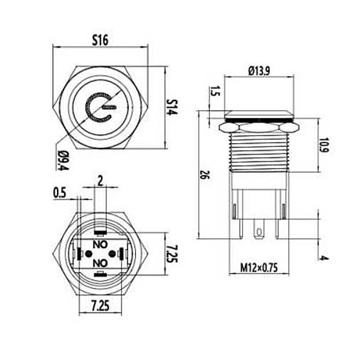 12A-P1-C 12mm Dz Yayl Ikl Power Metal Buton - Beyaz