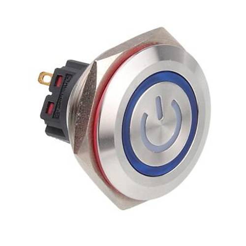 28B-P1Z-EC 28mm Dz Anahtarl Ikl Power Metal Buton - Mavi