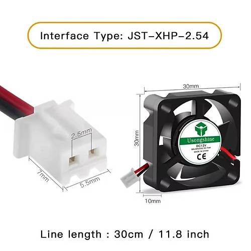 Kare Fan 30X30X10mm 12V DC 2 Pin