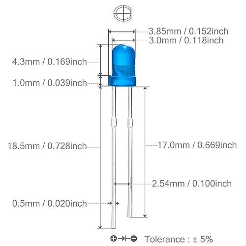 3mm Led Mavi Diyot  Diffused 1 Adet