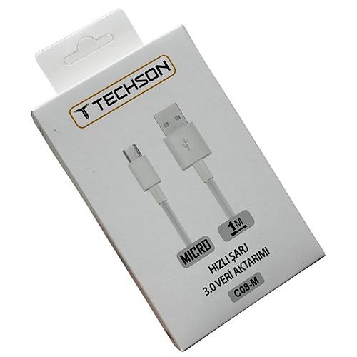 TECHSON Micro USB 2.4A Hzl arj Kablo USB 3.0 Veri Aktarm 1m C08-M