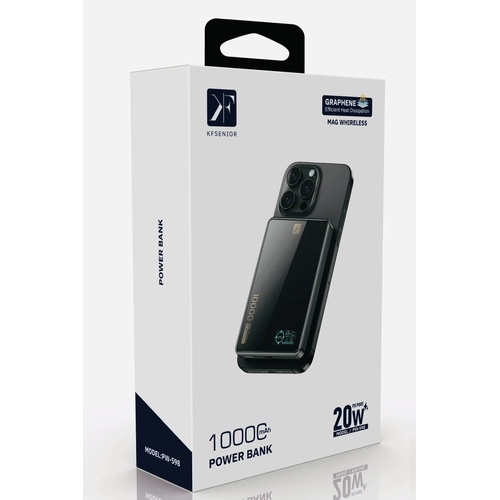 Newface PW598 10.000 mAh Dijital Gstergeli 20W Type-C ve 15W Kablosuz arj PD Hzl arj Magsafe Powerbank - Siyah