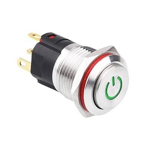 16A-G1Z-C 16mm kk Anahtarl Ikl Power Metal Buton - Yeil