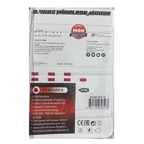 2.4GHz USB Alcl Wireless Mouse Kablosuz Bilgisayar Faresi Mavi DM-10