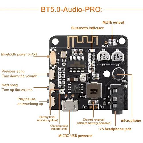 BT5.0 Pro Bluetooth Ses Alc Kart Bluetooth 5.0 Mp3 Modl Pro Mikrofonlu