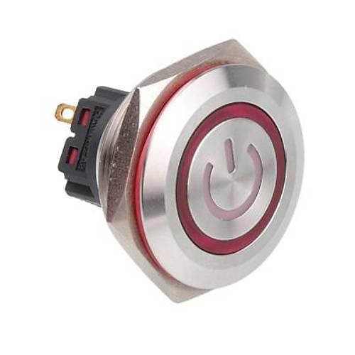 28B-P1-EC 28mm Dz Yayl Ikl Power Metal Buton - Krmz