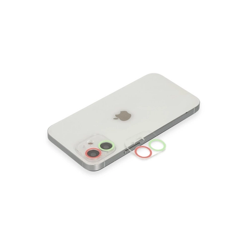 Newface iPhone 11 Renkli Kamera Lens Koruma Cam - Yeil-Pembe