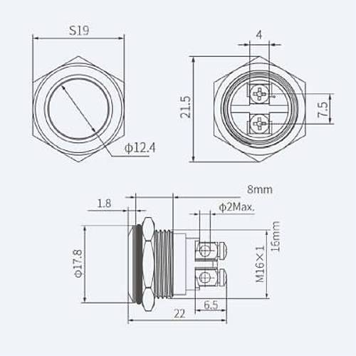 16G-P0 16mm Dz Yayl Metal Buton