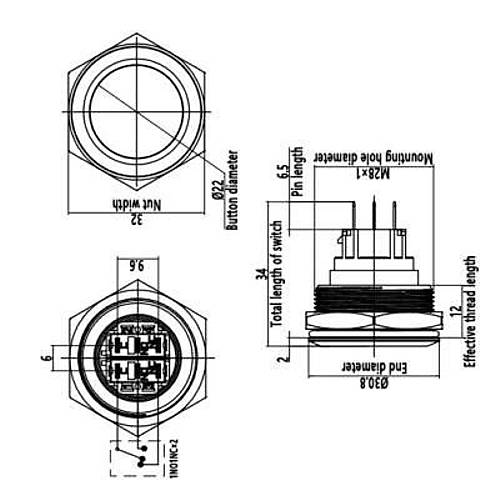 28B-G1 28mm kk Yayl Metal Buton