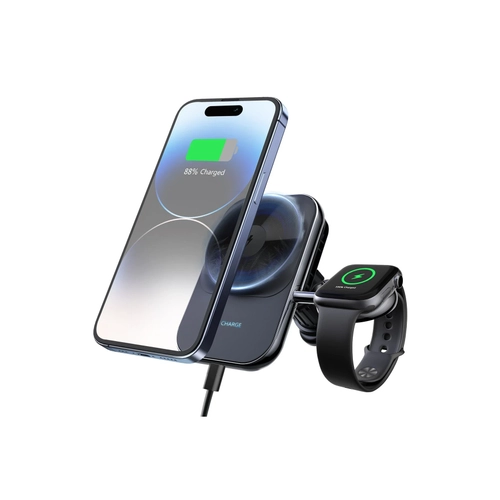 Newface S15 2in1 Izgara Klipsli 15W Telefon ve 5W Apple Watch Kablosuz arj Destekli Soutucu Fanl Manyetik Magsafe Ara Tutucu - Siyah