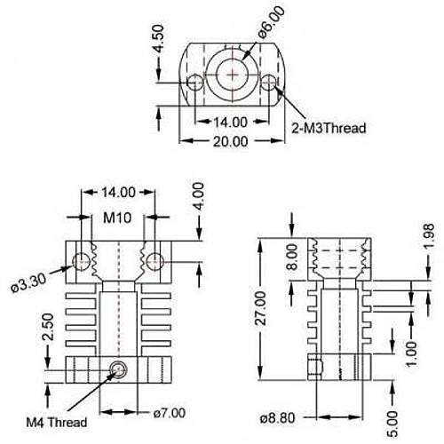 MK10 3D Yazc Alminyum Soutucu Gvde - 27x20x12mm