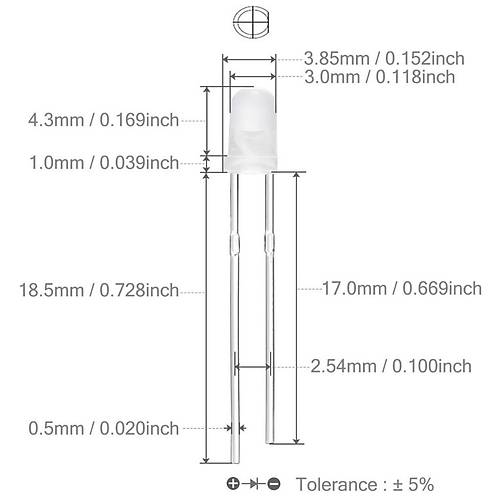 3mm Led Beyaz Diyot Diffused 1 Adet