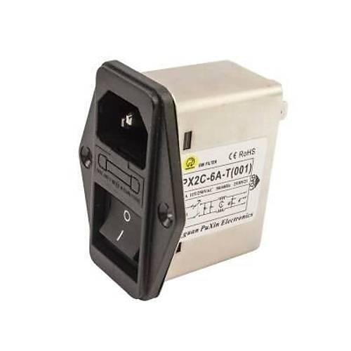 PX2C-6A EMI Filtre 6A Anahtarl Erkek Power Soketi - Sigorta Yuval