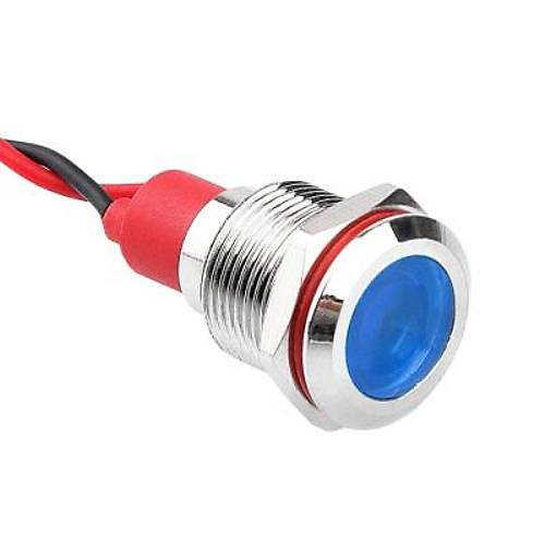 12L-P1 12mm 12-24V Kablolu Metal Sinyal Lambas - Mavi