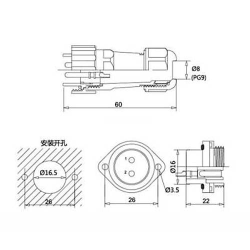 SD16 5 Pin 16mm Su Ge�irmez Konnekt�r Tak�m� - Flan�l� Panel Tipi