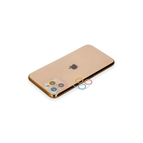 Newface iPhone 11 Pro Max Renkli Kamera Lens Koruma Cam - Pembe-Mavi