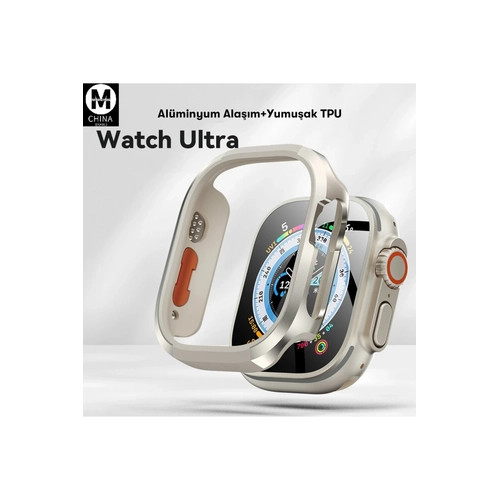 Movenchy Apple Watch Ultra 49mm MO-WT3 Alminyum Caml Kasa Ekran Koruyucu - Gold