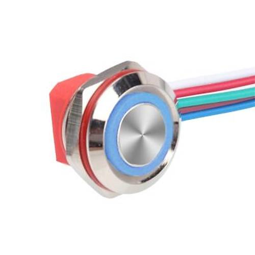 WD12C1-Wired-P1-E 12mm Dz Yayl Mavi Ikl Metal Buton - Kablolu