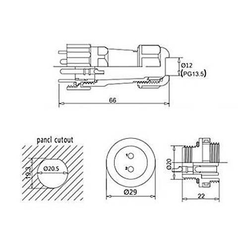 SD20 7 Pin 20mm Su Geirmez Konnektr Takm - Panel Tipi
