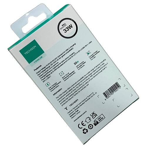 TECHSON33W Type-C + USB Hzl arj Adaptr arj Bal Beyaz S11AC33B