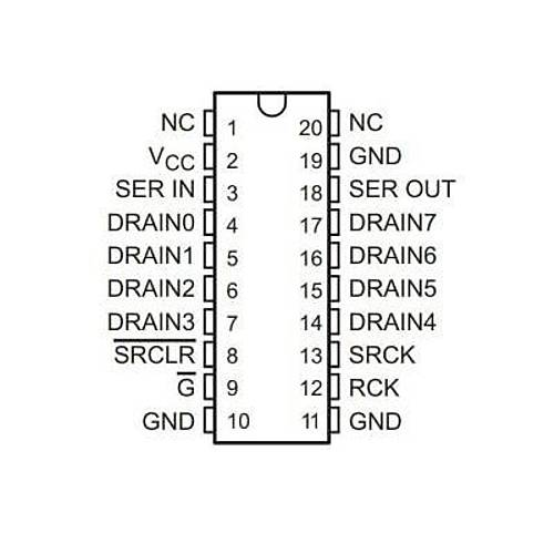 TPIC6B595N DIP-20 Shift Register Entegresi