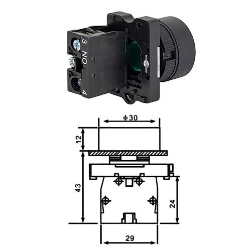 LAY5-EA31 22mm Buton Normalde Ak Kontak Yeil