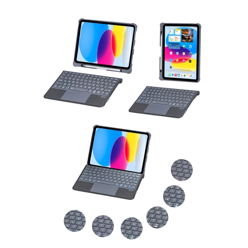 Newface T5508D iPad 2022 10.9 (10.Nesil) Klf Palermo Ledli Klavyeli Standl Tablet Klf - Siyah