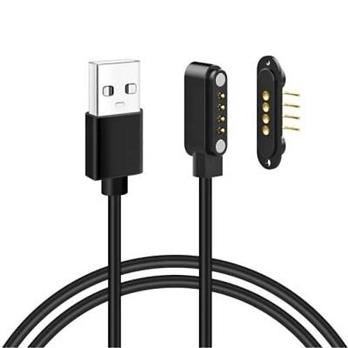 4-Pin 2.54mm 90C Kablolu Pogo Pin Manyetik Konnektr Takm - USB Soketli