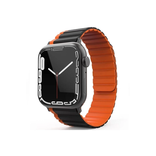 Movenchy Apple Watch 42mm MO-WB1 ift Renk Mknatsl Silikon Kordon - Siyah-Turuncu