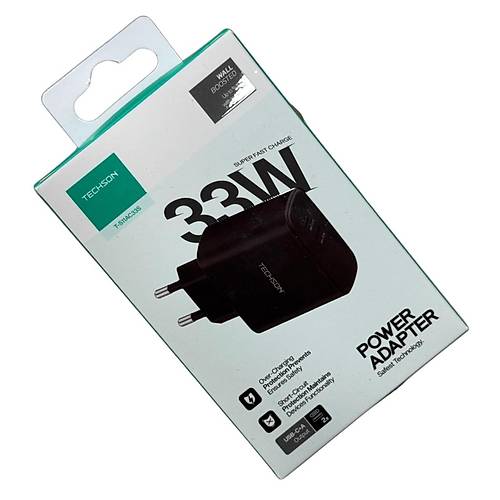 TECHSON33W Type-C Hzl arj Adaptr arj Bal Siyah S11AC33S