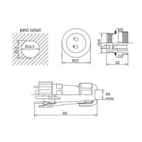 SD16 7 Pin 16mm Su Ge�irmez Konnekt�r Tak�m� - Panel Tipi