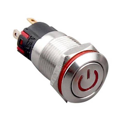 12A-P1Z-C 12mm Dz Anahtarl Ikl Power Metal Buton - Krmz